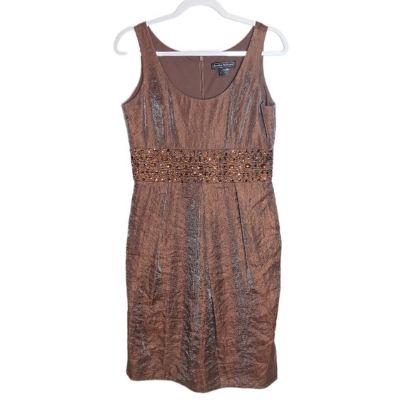 Jessica Howard 2-Piece Set Beaded Midi Cocktail Dress Metallic Bronze Size 6 - Picture 2 of 5